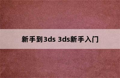 新手到3ds 3ds新手入门